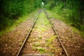 Old railway track on the morning hills landscape