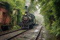 old railway track with a restored steam engine Royalty Free Stock Photo