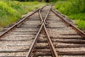 Old railway track with switch and wooden ties Royalty Free Stock Photo