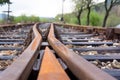Old railway tracks at a junction