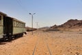 old railway train in hijaz station in the wadi rum desert Royalty Free Stock Photo