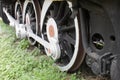 Old Railway wagon`s Wheels closeup Royalty Free Stock Photo