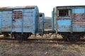 Old railway wagons in an abandoned station Royalty Free Stock Photo