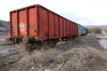 Old railway wagons in an abandoned station Royalty Free Stock Photo