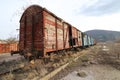 Old railway wagons in an abandoned station Royalty Free Stock Photo