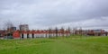 Old railway warehouses in Park spoor Noord city park, Antwerp Royalty Free Stock Photo