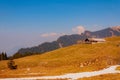 Old ranch on a mountain with alpine mountain in the background in Luan, Corbeyrier, Switzerland Royalty Free Stock Photo