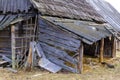 Old rare vintage ruined rustic wooden barn house - landscape Royalty Free Stock Photo