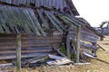 Old rare vintage ruined rustic wooden barn house - landscape Royalty Free Stock Photo