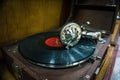 Old rarity gramophone with record