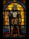 Old Realistic Stained Glass Window with the image of a knight
