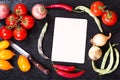 Old recipe book with vegetables for cooking Royalty Free Stock Photo