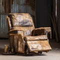 Vintage Leather Recliner On Wooden Bed - Rustic Charm And Functionality Royalty Free Stock Photo