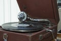 Old record player gramophone needle on record closeup Royalty Free Stock Photo