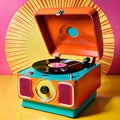 Old record player turntable phonograph retro vinyl music popart Royalty Free Stock Photo