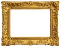 Old rectangular vintage wooden golden frame, isolated on white background, with cliping path Royalty Free Stock Photo