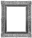 Old rectangular vintage wooden silver-plated frame, isolated on white