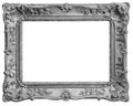 Old rectangular vintage wooden silver-plated frame, isolated on white background, with cliping path