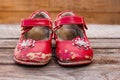 Old red baby shoes Royalty Free Stock Photo