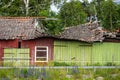 Old red barn with a collapsed roof.. Royalty Free Stock Photo