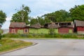 Old red barn with a collapsed roof.. Royalty Free Stock Photo