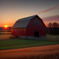 Old red barn on a farm at sunrise - AI Generated Content Royalty Free Stock Photo