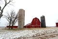 Old Red Barn and Silos in Winter in Illinois Royalty Free Stock Photo