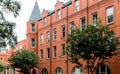 Old Red Brick Building with Turret Windows Royalty Free Stock Photo