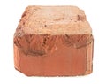 Old red brick isolated on white background. Single red clay rough brick