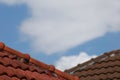 Roof tiles on blue sky and white cloud background Royalty Free Stock Photo