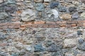 Very ancient wall with stones and bricks