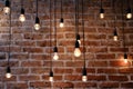 Old brick wall with bulb lights lamp Royalty Free Stock Photo