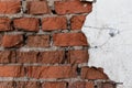 Old red brick wall with collapsed white plaster Royalty Free Stock Photo