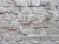 Old red brick wall with damaged white paint layer, closeup background photo texture. Seamless composition Royalty Free Stock Photo