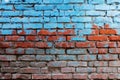 Old red brick wall half painted in bright blue Royalty Free Stock Photo