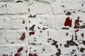 The old red brick wall is roughly covered with a layer of white plaster. Royalty Free Stock Photo