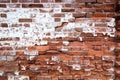 old red brick wall texture background. Horizontal wide brickwall background. Distressed wall with broken bricks texture. Royalty Free Stock Photo