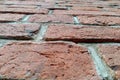 An old red brick wall, view from below, restoration and restoration of buildings Royalty Free Stock Photo