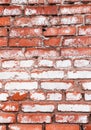 Old red brick wall with weathered white paint, high detailed texture background photo Royalty Free Stock Photo