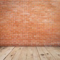 Old red brick wall and wood floor background and texture with copy space Royalty Free Stock Photo