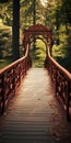 Old Red Bridge In The Park: Earth Tone Palette, Uhd Image