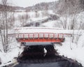 Old red bridge in winter Royalty Free Stock Photo