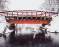 Old red bridge in winter Royalty Free Stock Photo