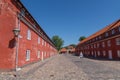 Old charming red buildings at the old fortress Kastellet, Copenhagen, Denmark