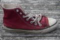Old red canvas shoe Royalty Free Stock Photo