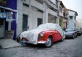 Old red car in Georgetown street, Malaysia.