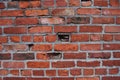 Old red clay brick wall weathered unique gray mortor Royalty Free Stock Photo