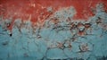 Old red concrete wall surface. ?rumbled. Close-up. Dark teal rough background for design