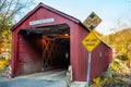 Old Red Covered Bridge on a Clear Fall Day Royalty Free Stock Photo