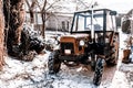 Old red Czech tractor in the winter Royalty Free Stock Photo